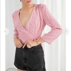 & Other Stories Floral Wrap Top US 10 Pink Ditsy Long Sleeve V Neck Viscose